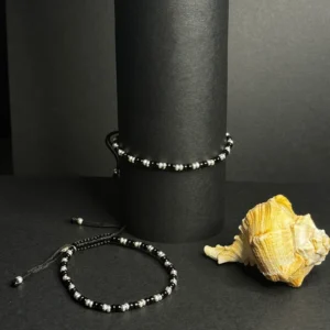 Black Beads Silver Anklets